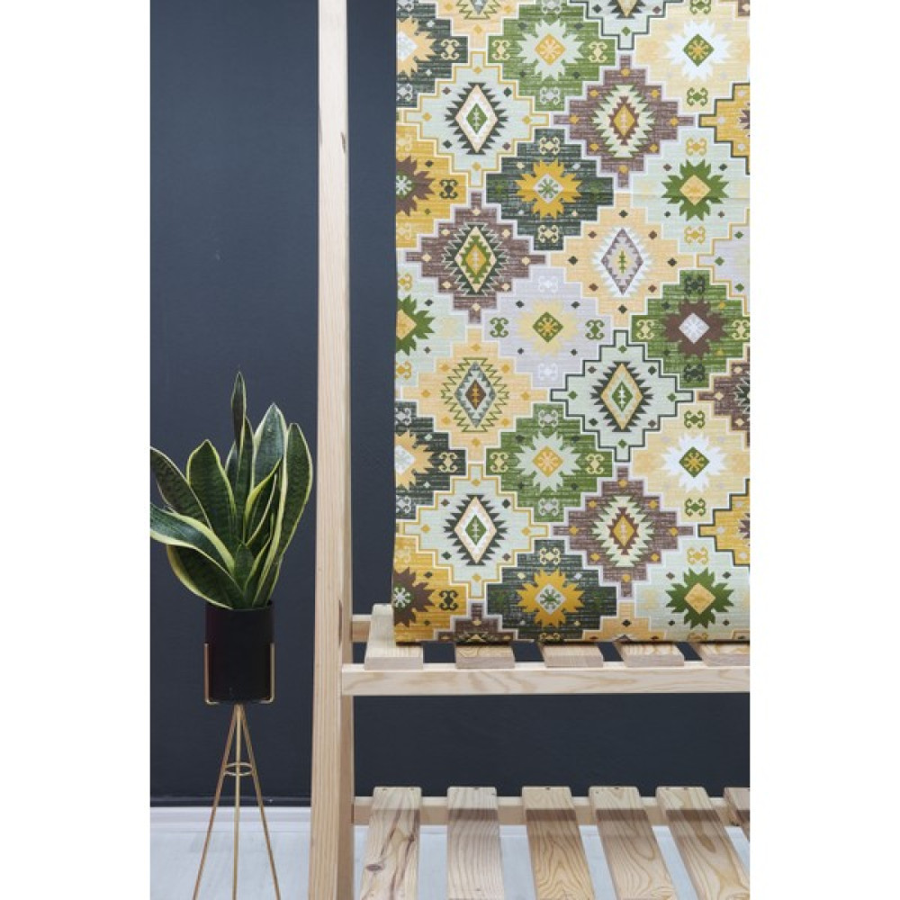 Wella Home Kilim Desenli Panama Duck Bezi Keten Kumaş - 180 cm - 1 m - Yeşil Kumaşlar Fiyatı