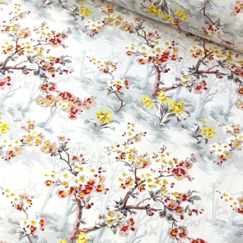 Wella Home Mint Zemin Japon Çiçeği Duck Keten Kumaş - Renkli - 100 cm - 180 cm Kumaşlar Fiyatı