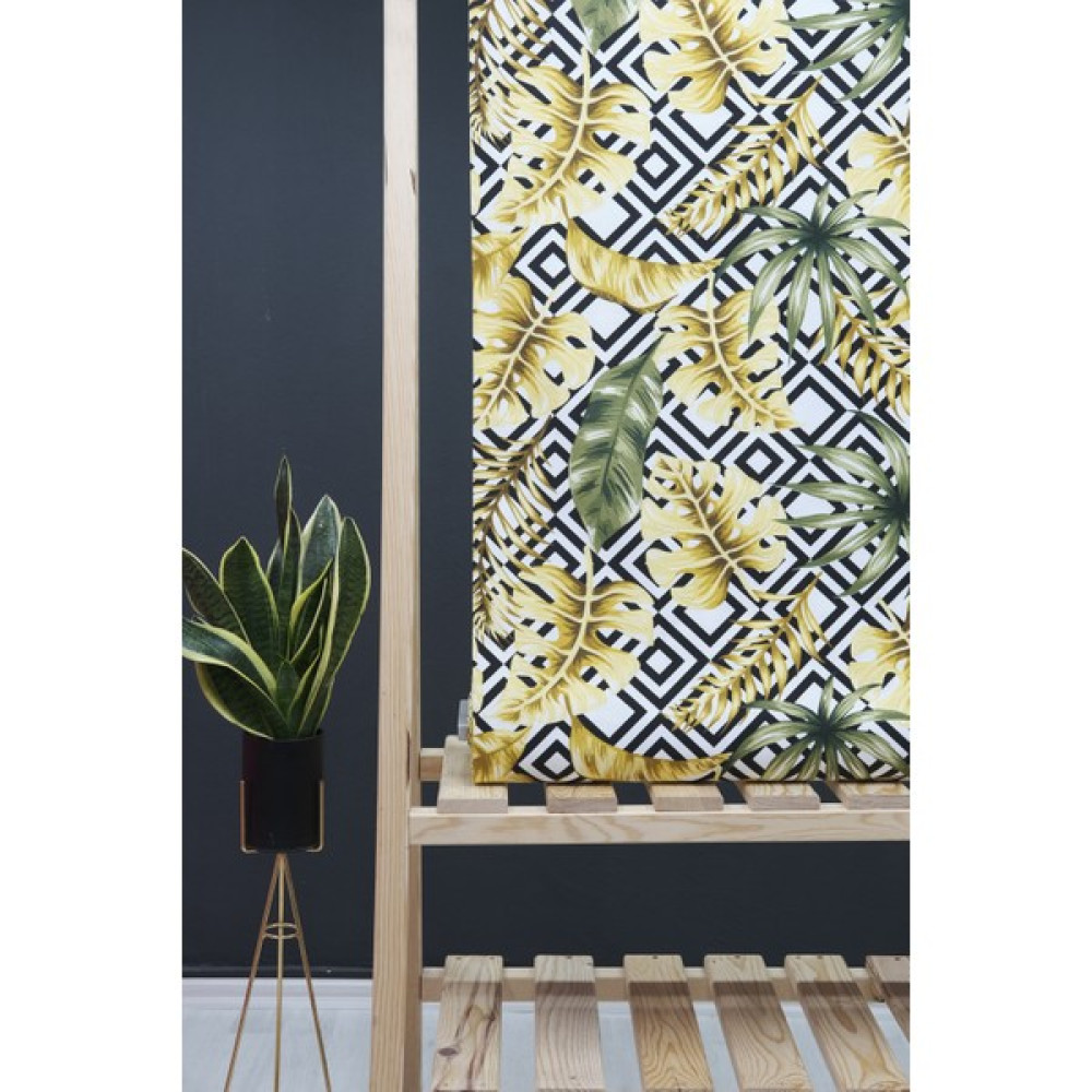 Wella Home Yaprak Desenli Panama Duck Bezi Keten Kumaş - 180 cm - 1 m - Sarı Kumaşlar Fiyatı