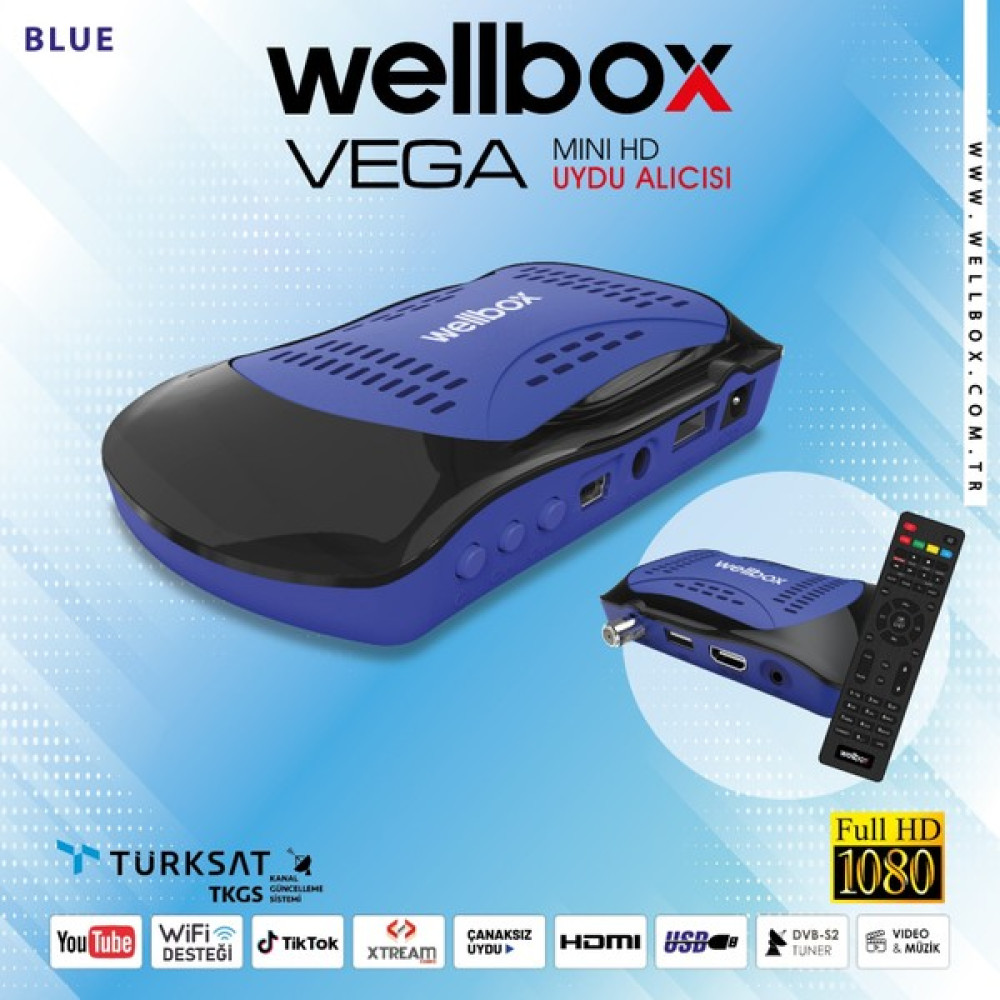 Wellbox Vega Uydu Alıcısı 1080P Wi-Fi Desteği - Mavi Uydu Alıcıları Fiyatı