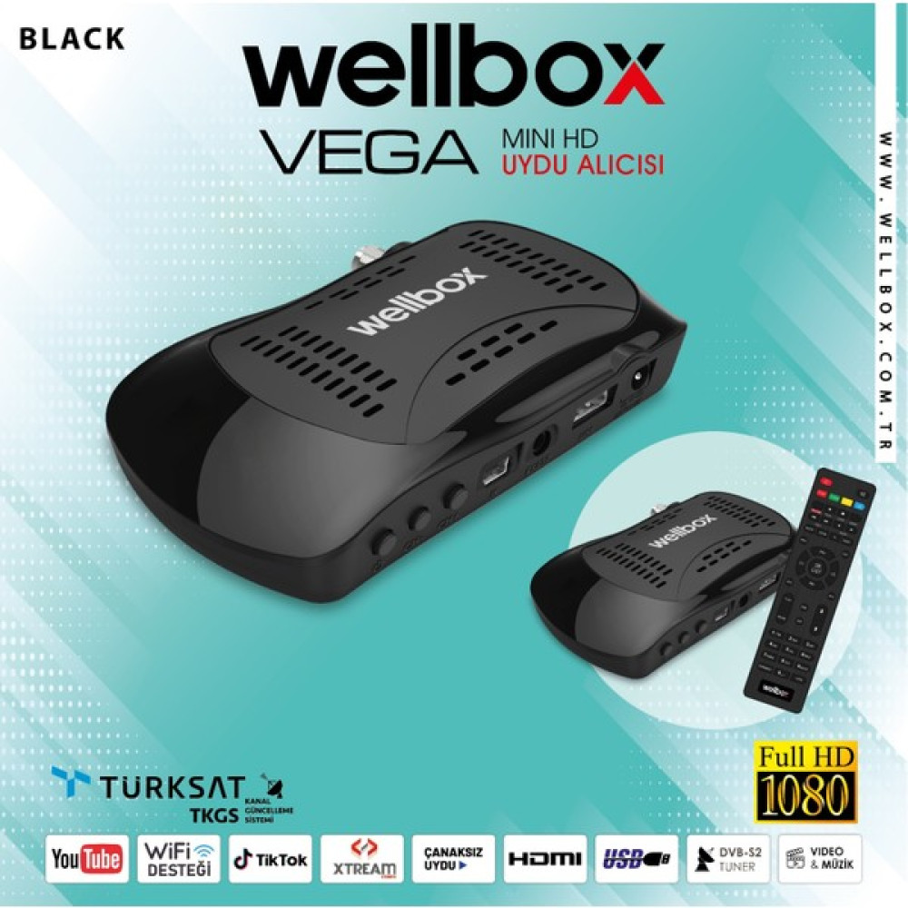 Wellbox Vega Uydu Alıcısı 1080P Wi-Fi Desteği - Siyah Uydu Alıcıları Fiyatı