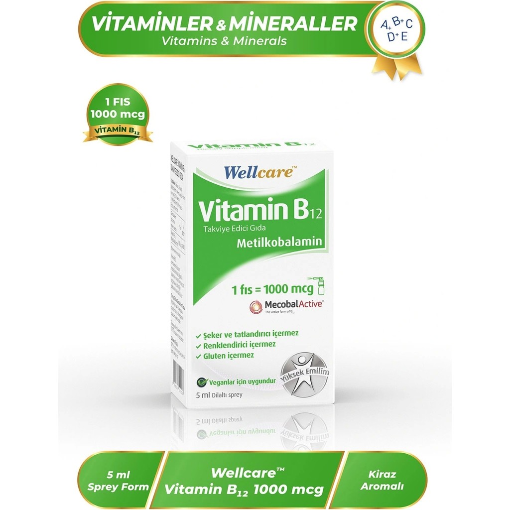 Wellcare Vitamin B12 Sprey 1000 mcg - 5 ML Sporcu Besini & Supplementler Fiyatı
