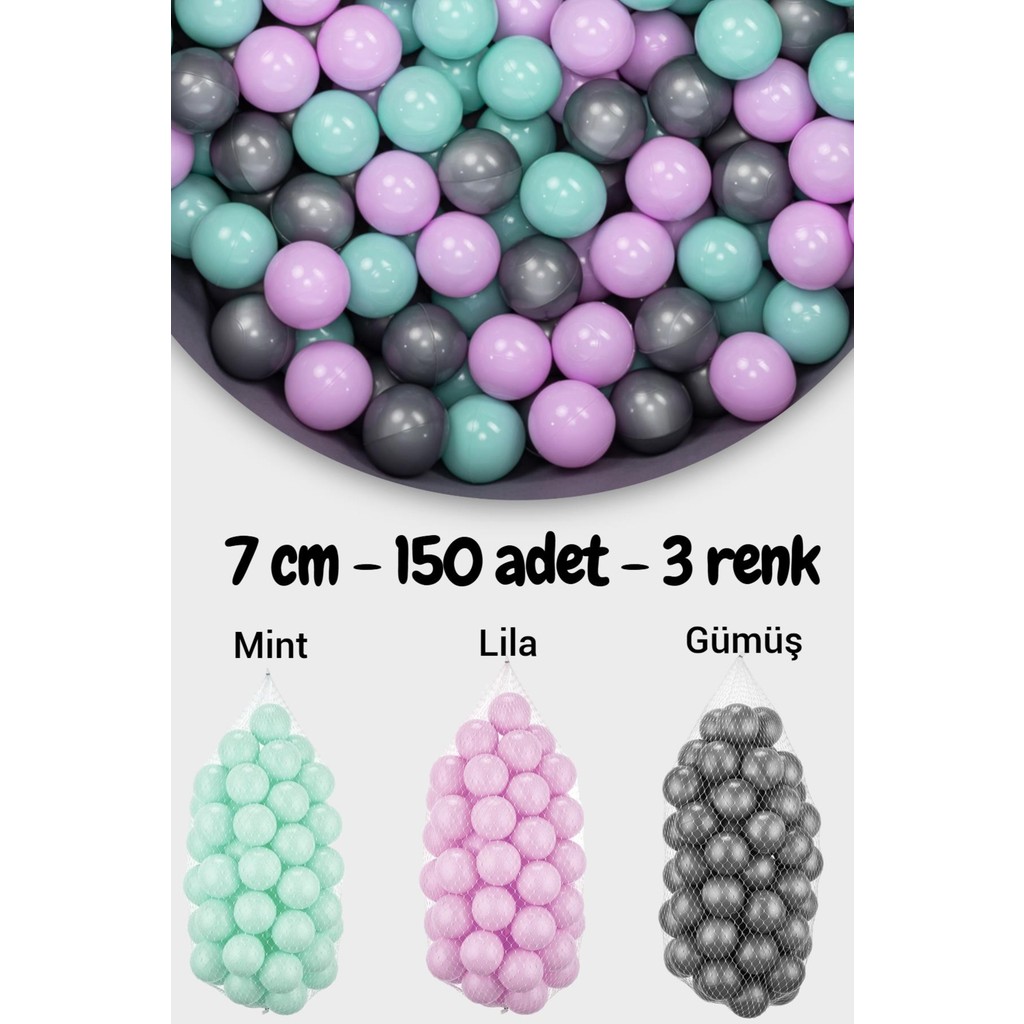 Wellgro 7 cm Top Havuzu Topu 150 Adet Mint, Lila, Gri - Çok Renkli Diğer Fiyatı