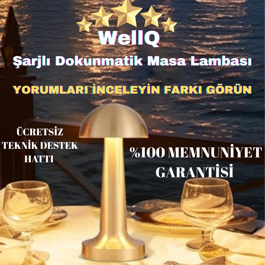 Wellq Altın Renkli Şarjlı Dokunmatik Masa Lambası Metal Malzeme ile Modern Tasarım Özellikli Ofis Masa Lambası Fiyatı