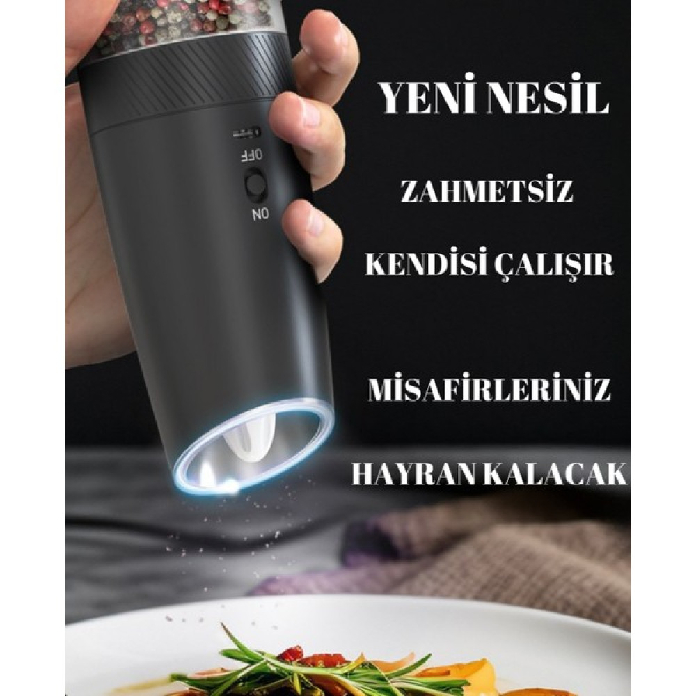 Wellq Şarjlı Otomatik Işıklı Sensörlü Yeni Nesil Tuz ve Karabiber Baharat Öğütücü - Siyah Ev & Dekorasyon Aksesuarları Fiyatı