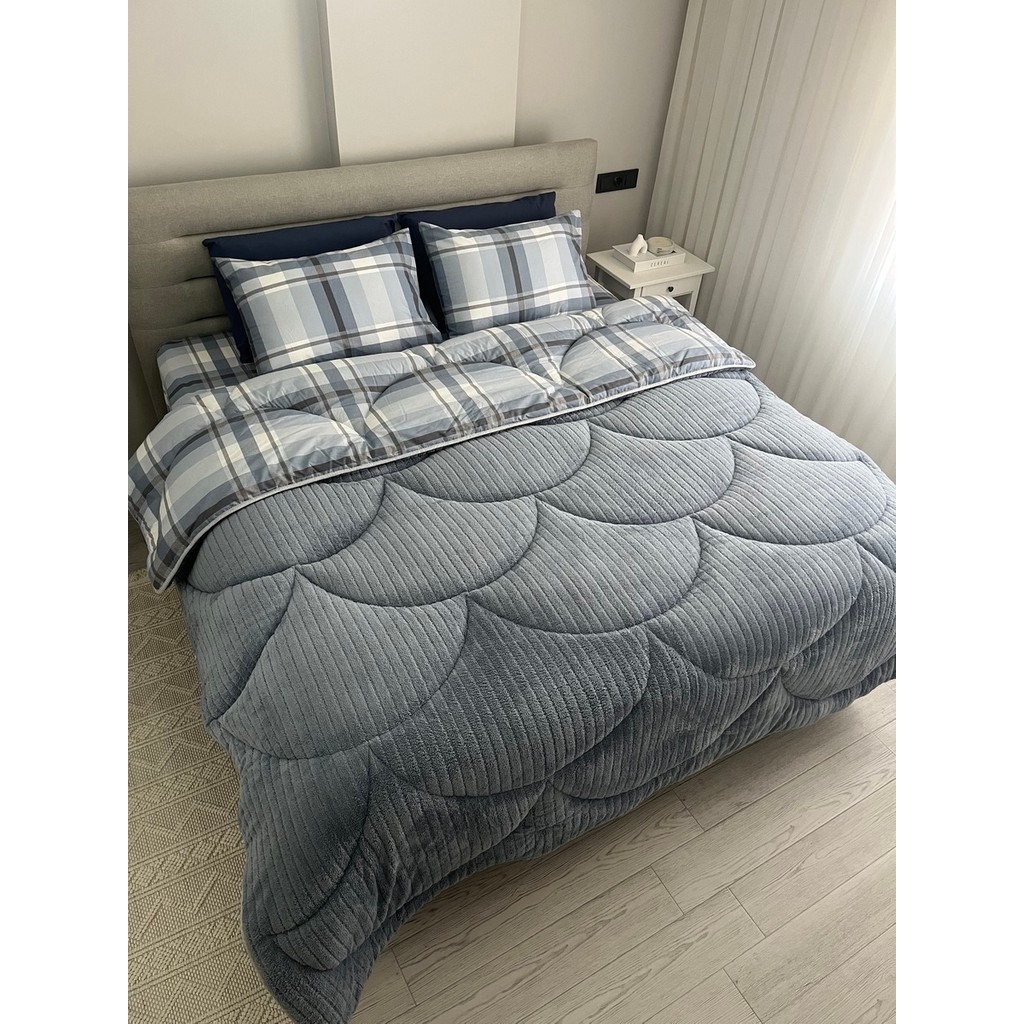 Wellsoft Dream Ekose Tek Kişilik Gri Yorgan - 155 x 215 cm Yorgan Fiyatı