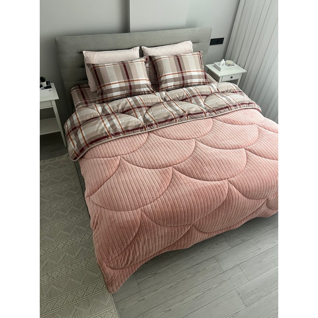 Wellsoft Dream Ekose Tek Kişilik Pudrayorgan - Pudra - 155 x 215 cm Yorgan Fiyatı