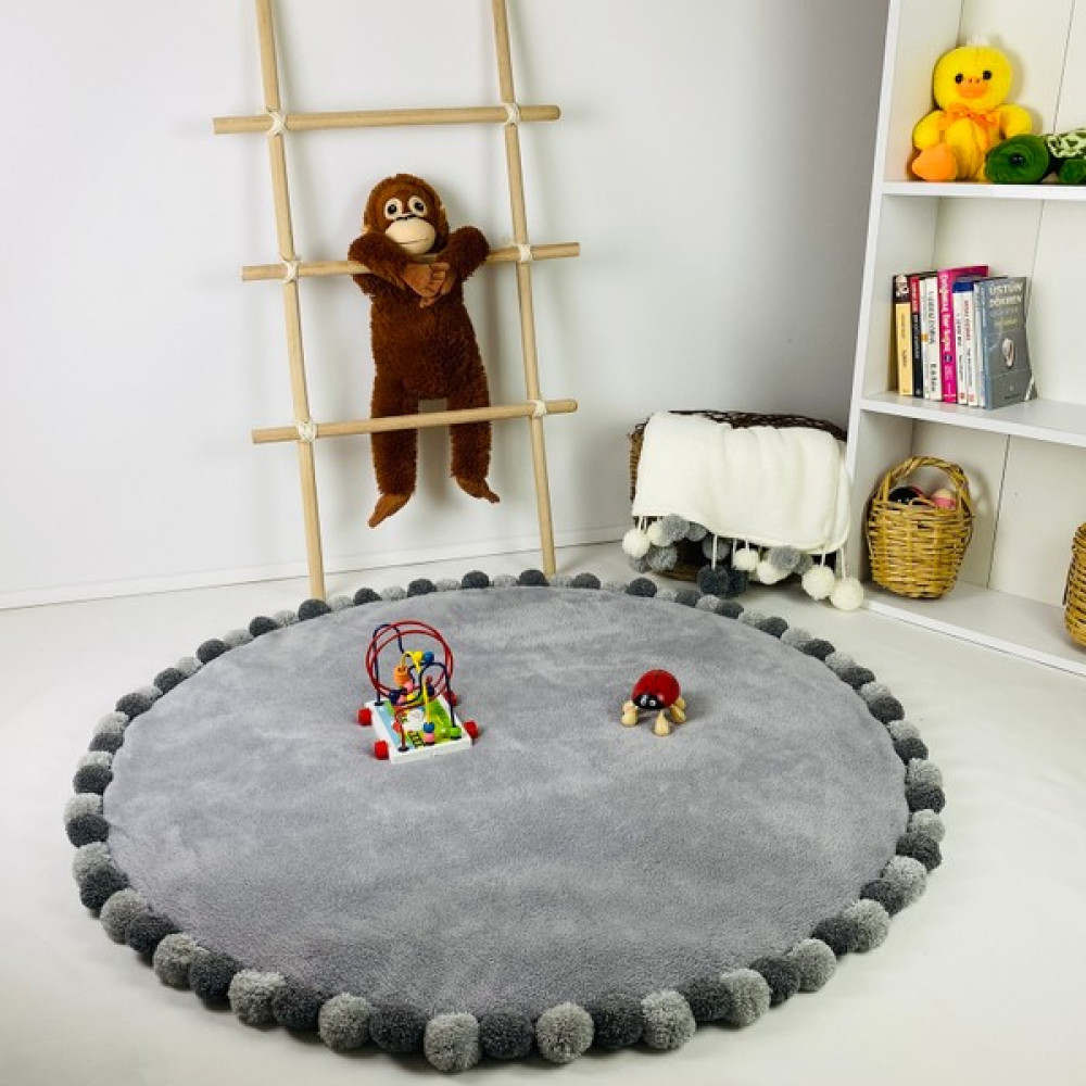 Wellsoftline Softline Babysoft Serisi Welsoft Ponponlu Bebek Oyun Uyku Minderi/oyun Matı - 100 x 100 cm - Gri Oyuncak Fiyatı