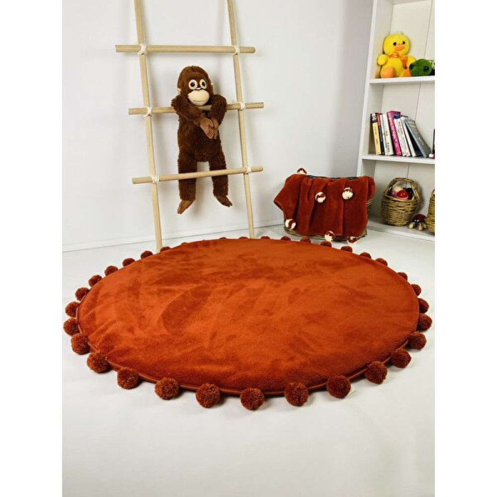 Wellsoftline Softline Babysoft Serisi Welsoft Ponponlu Bebek Oyun Uyku Minderi/oyun Matı - Kiremit - 100 x 100 cm Oyuncak Fiyatı