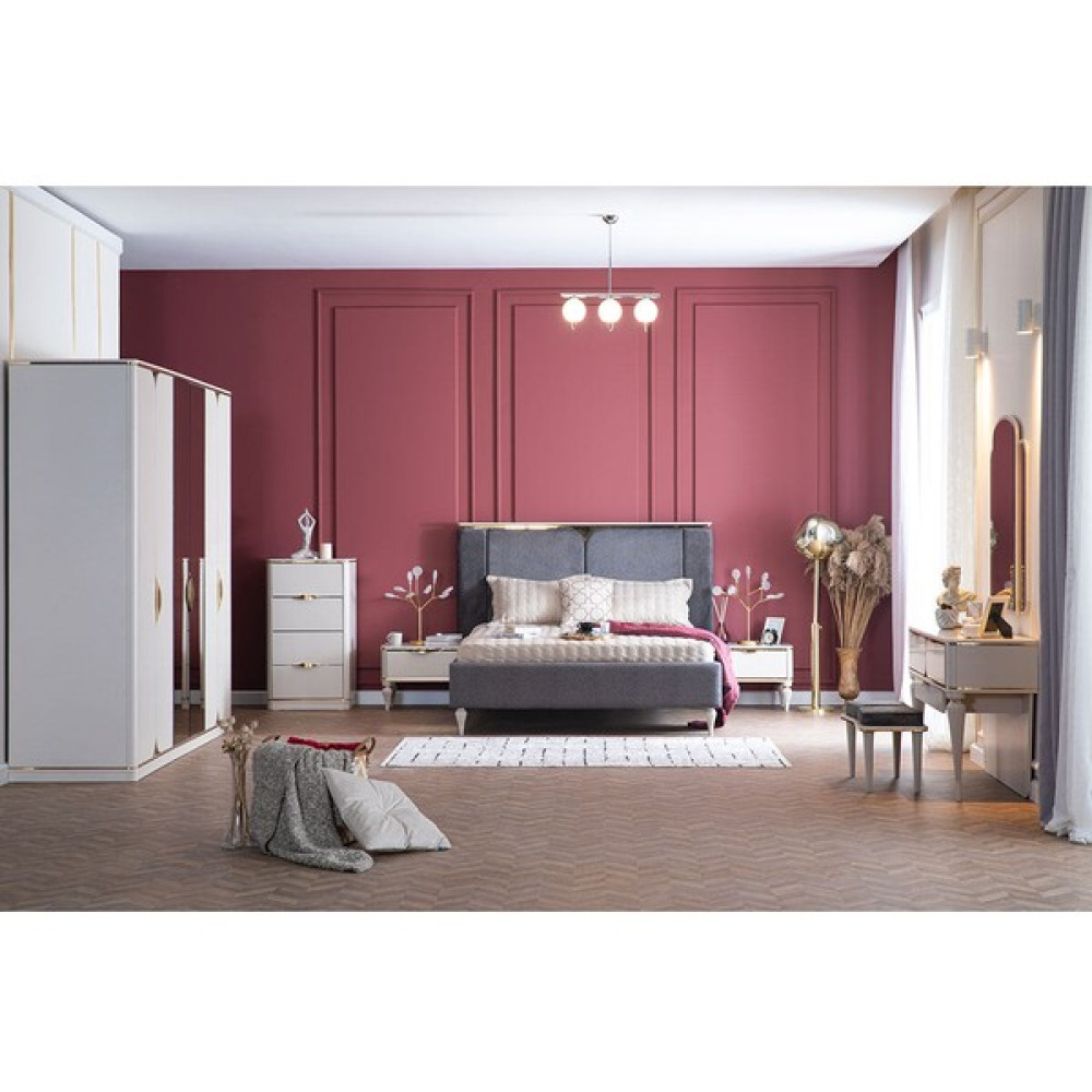 Weltew Home Belinda Bazalı ve Karyolalı Yatak Odası Takımı - Beyaz Yatak Odası Takımı / Seti Fiyatı