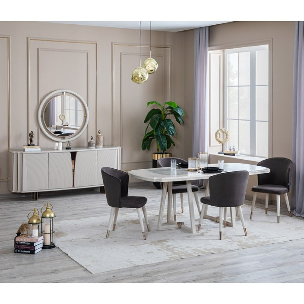 Weltew Home Biga Yemek Odası Takımı - Krem - 6 Sandalye Masa - Sandalye Seti / Takımı Fiyatı