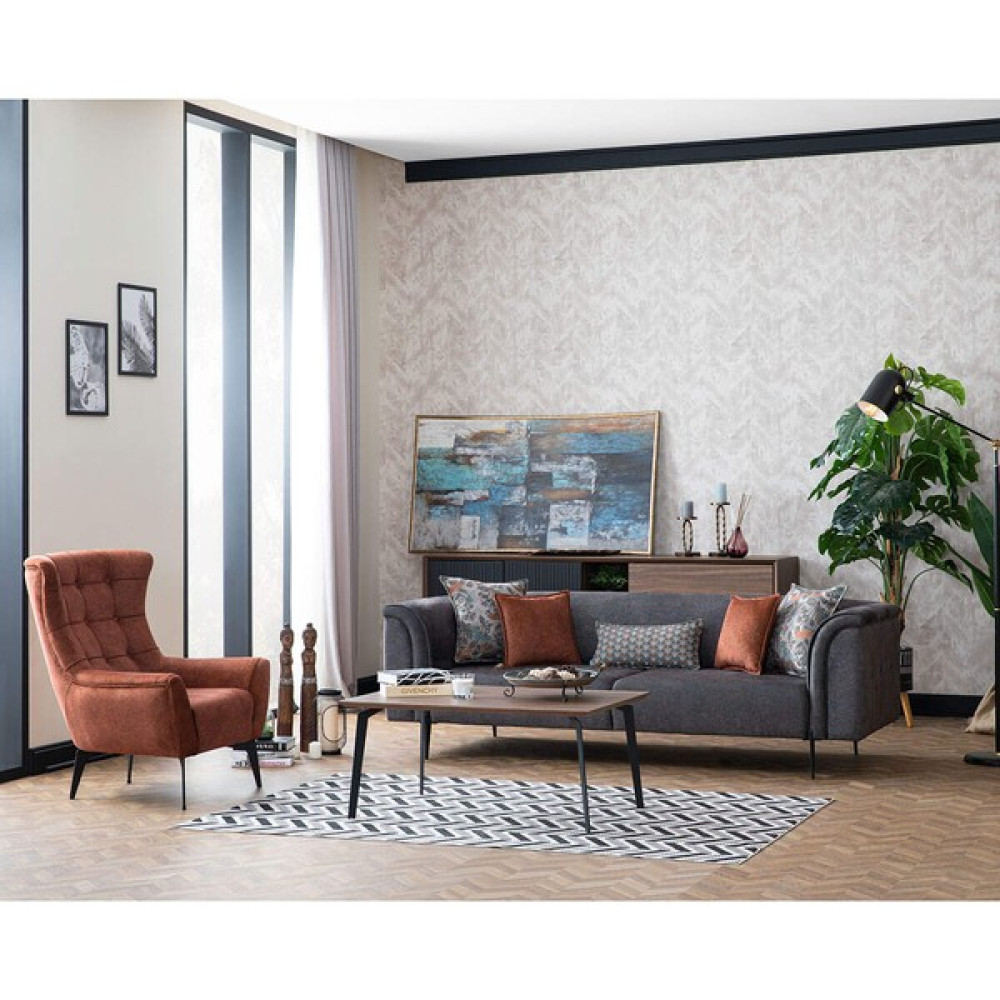 Weltew Home Fethiye Koltuk Takımı 3+1 ( Kiremit - Gri ) - Füme Koltuk Takımı / Seti Fiyatı