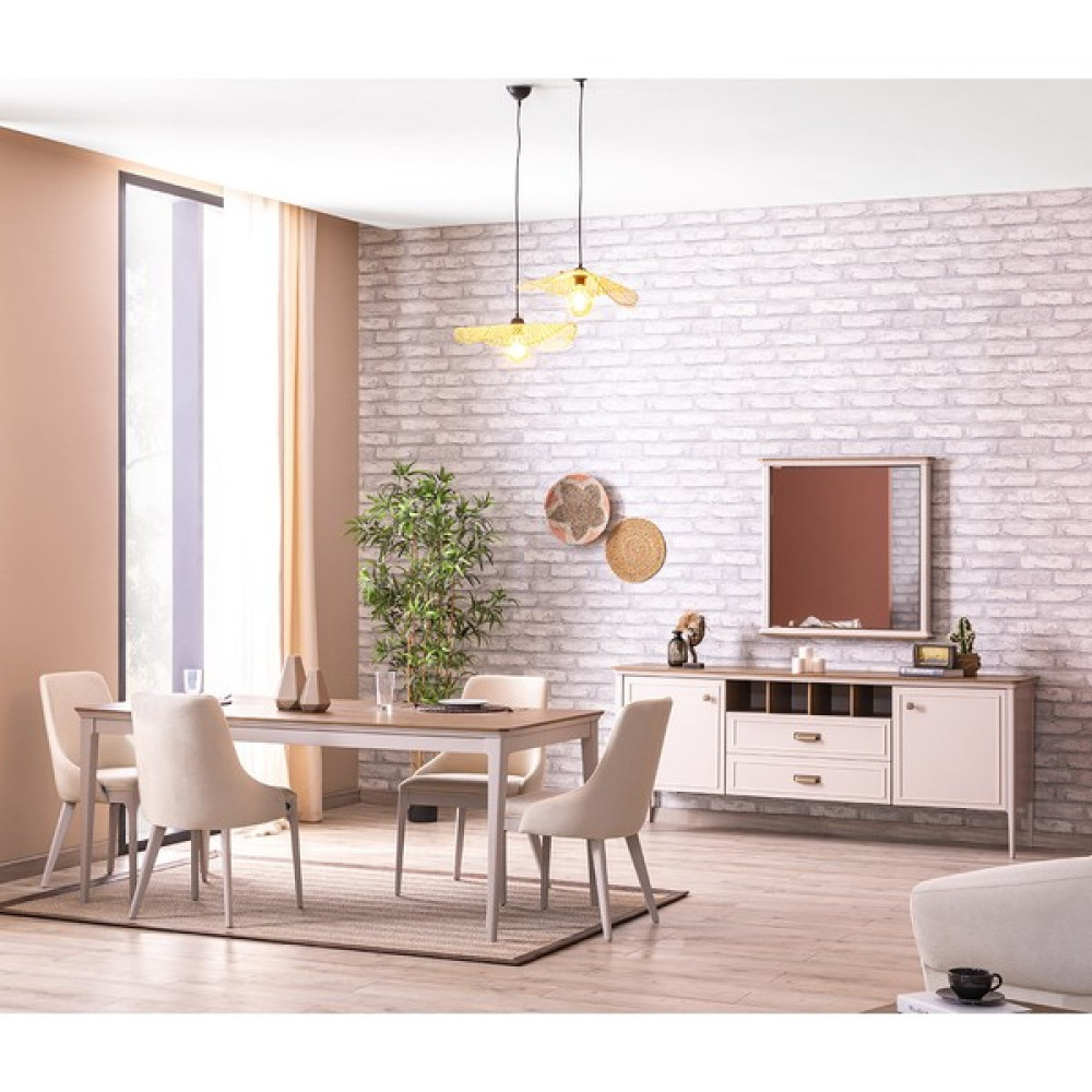 Weltew Home Muğla Yemek Odası Takımı - Bej - 6 Sandalye Masa - Sandalye Seti / Takımı Fiyatı