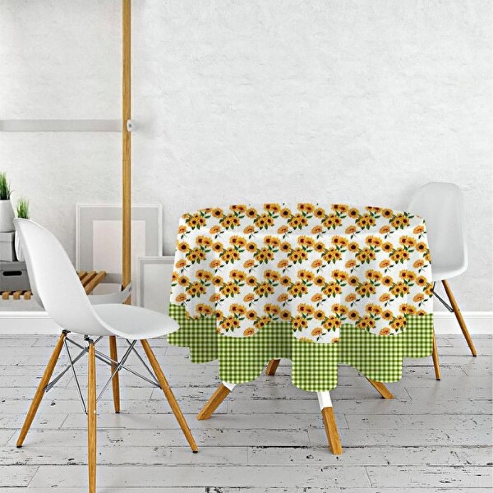 Wenessi Ayçiçekli Dertsiz Masa Örtüsü - 150 x 150 cm - Sarı - Yeşil Masa Örtüsü Fiyatı