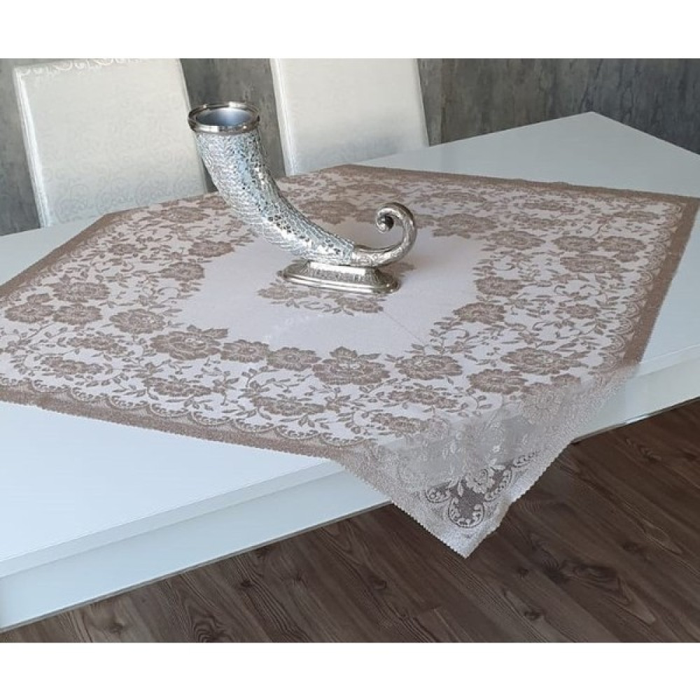 Wenessi Güllü Desen Örme Fiskos Örtüsü - Açık Kahverengi - 100 x 100 cm Masa Örtüsü Fiyatı