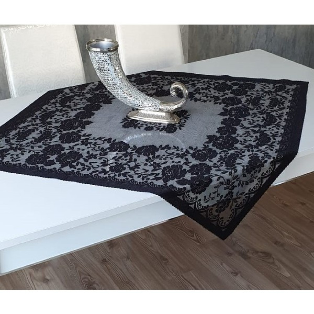 Wenessi Güllü Desen Örme Fiskos Örtüsü - Siyah - 100 x 100 cm Masa Örtüsü Fiyatı