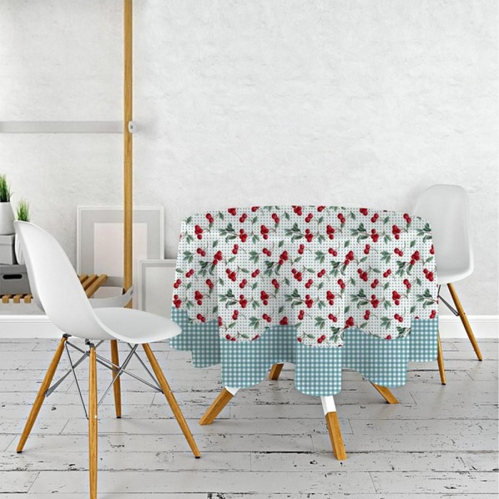 Wenessi Kirazlı Dertsiz Masa Örtüsü - 150 x 150 cm - Mavi Masa Örtüsü Fiyatı