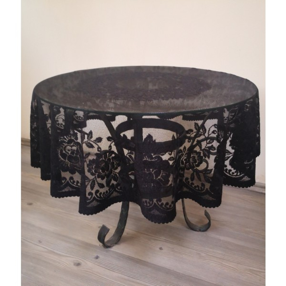 Wenessi Örme Pano Desen Tül Kumaş Fiskos Örtüsü Yuvarlak 100 cm - Siyah - 100 x 100 cm Masa Örtüsü Fiyatı