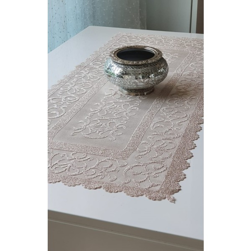 Wenessi Osmanlı Desen Örme Kısa Runner Örtüsü 40 x 90 cm Kahverengi - Açık Kahverengi Masa Örtüsü Fiyatı