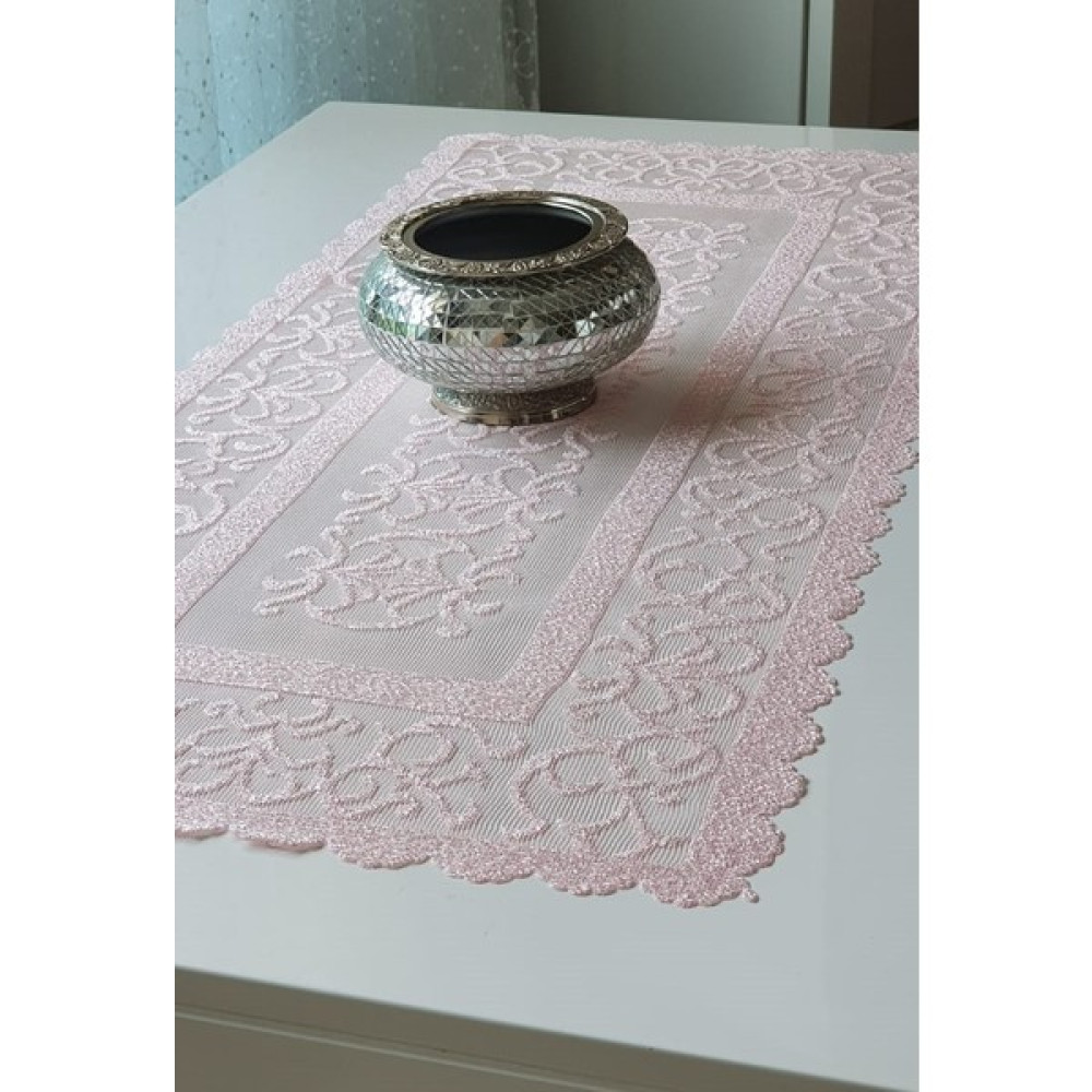 Wenessi Osmanlı Desen Örme Kısa Runner Örtüsü 40 x 90 cm Pembe - Açık Pembe Masa Örtüsü Fiyatı
