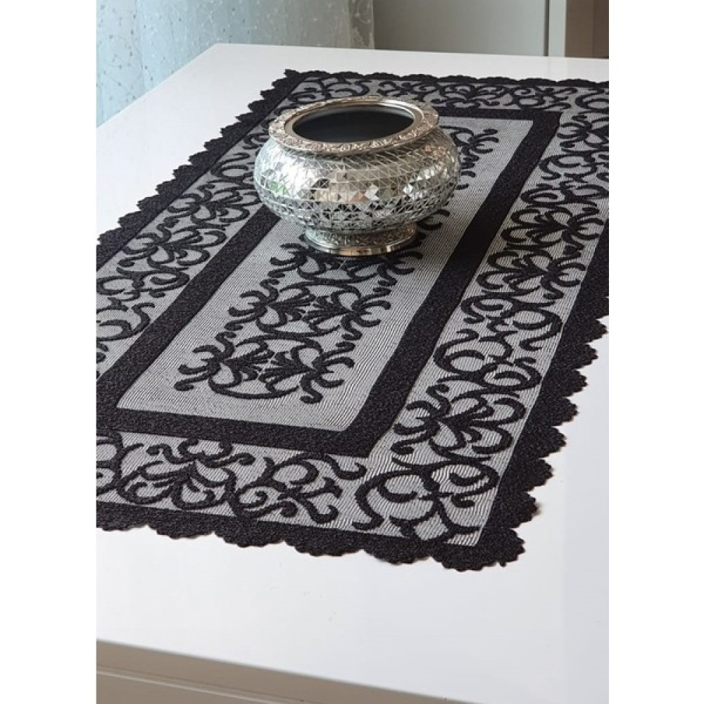 Wenessi Osmanlı Desen Örme Kısa Runner Örtüsü 40 x 90 cm Siyah Masa Örtüsü Fiyatı