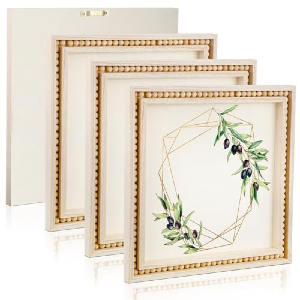 Wenqik 4 Pack Beaded Wood Canvas Panels Unfinished Wooden Blank Framed Signs Boho Style Panel Boards Square Plaques for DIY Crafts Painting Pouring Drawing Art Projects(8 x 8 Inch)