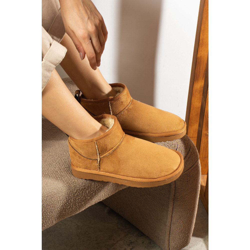 Wenti Shoes LEVA Kadın Mini İnce Taban Kısa İçi Tüylü Taba Bot 40 Beden Kadın Botları Fiyatı
