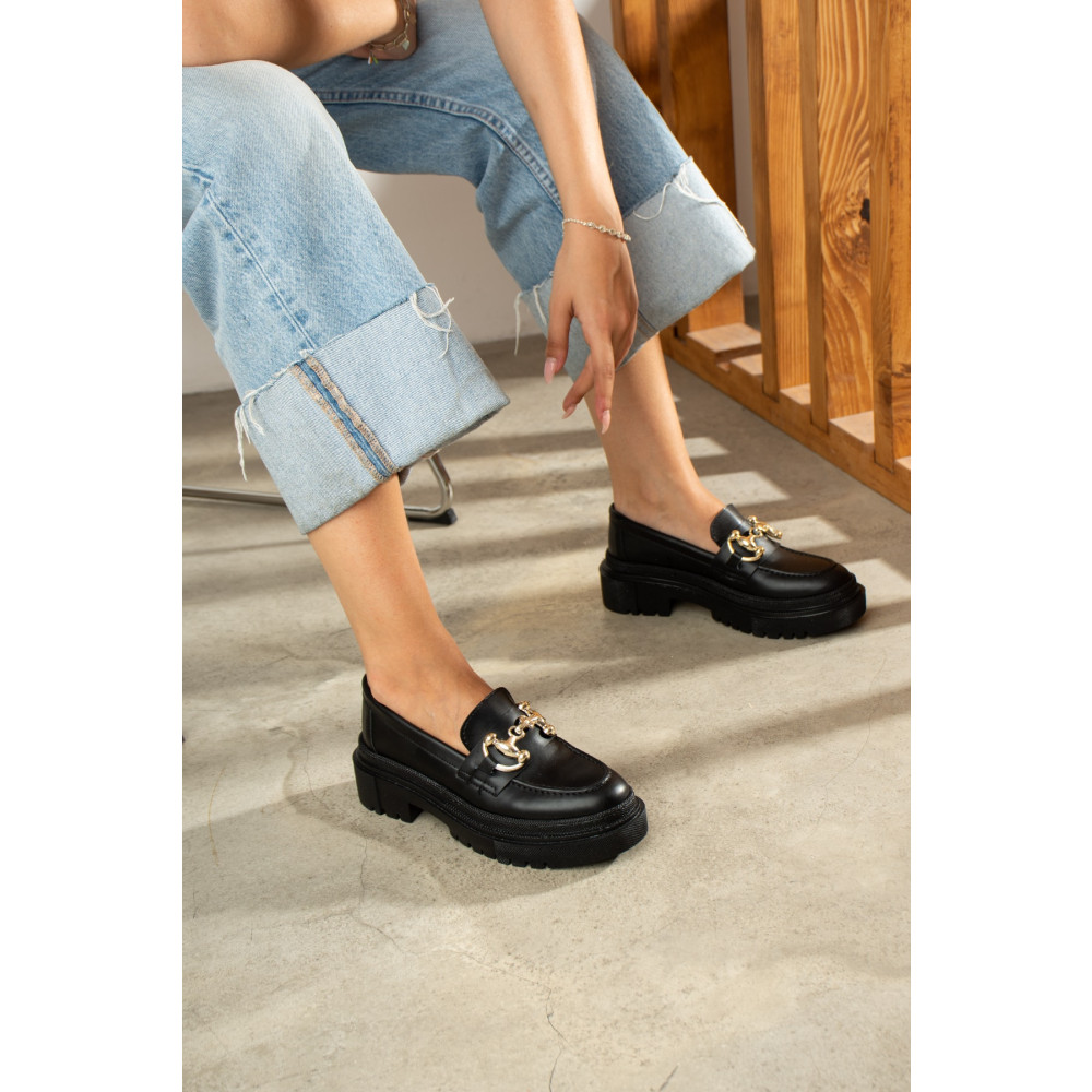 Wenti Shoes Siyah Cilt Kalın Taban Gold Gc Aksesuarlı Loafer Kadın Ayakkabı Ws102 40 Beden Kadın Günlük Ayakkabıları Fiyatı