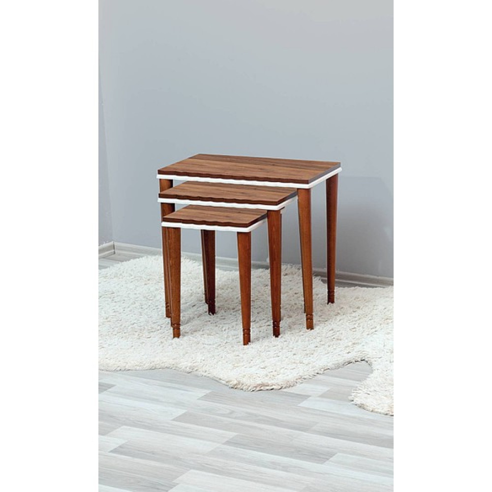 Wenus Home 3'lü Zigzag Mdf'lam Zigon Sehpa Ceviz-Beyaz Zigon Sehpa Fiyatı