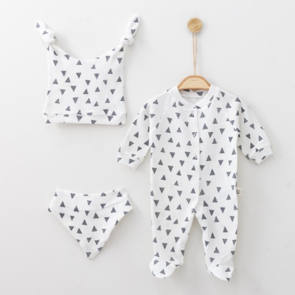Wera Baby Unisex Yeni Doğan Waffle Tulum Takım 3’lü Tulum Şapka ve Önlük Bebek Takımı Hastane Çıkışı Bebek Hastane Çıkışı Fiyatı