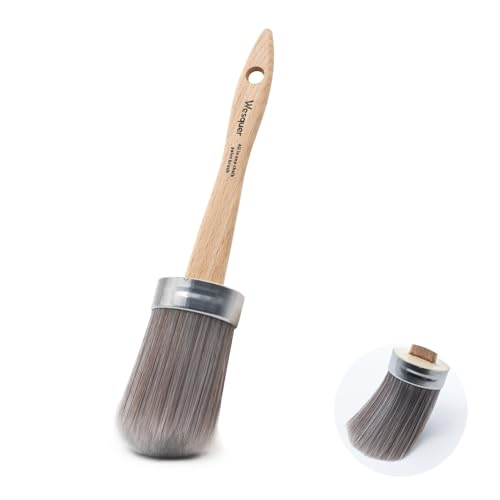 Wesquer Round Chalk Paint Brush for Milk Paint ＆ Furniture Painting Wax, DIY Painting, Wall Paint Brushes, Stencil Brushes, Wood Stain Brush, Washable Reusable - 2 Inch