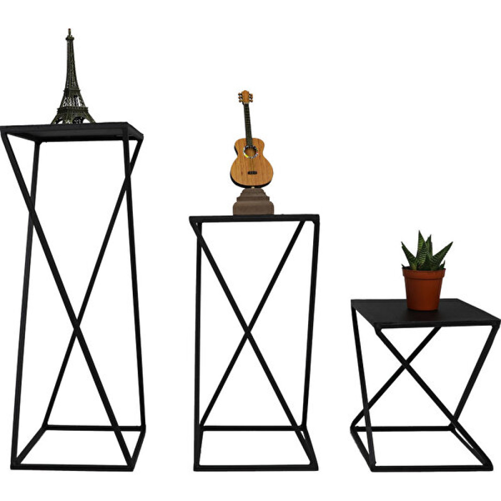 Wess Dizayn Metal Çapraz Ayaklı Zigon Sehpa 3 ‘lü Set Wd-21 Zigon Sehpa Fiyatı