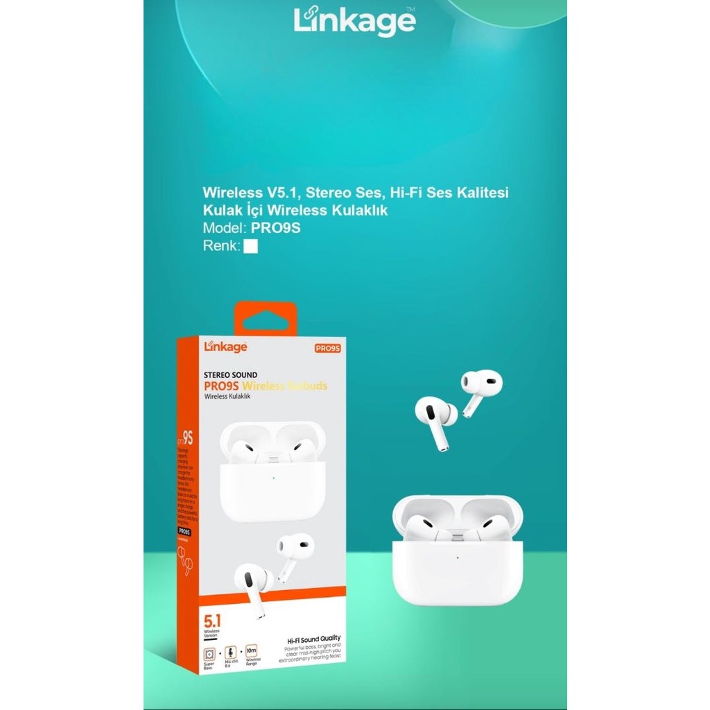 Wess Orijinal Linkage PRO9S Tws Kulaklık V5.1 | Tüm Telefonlara Uyumlu Kablosuz Kulaklık - Beyaz Diğer Fiyatı