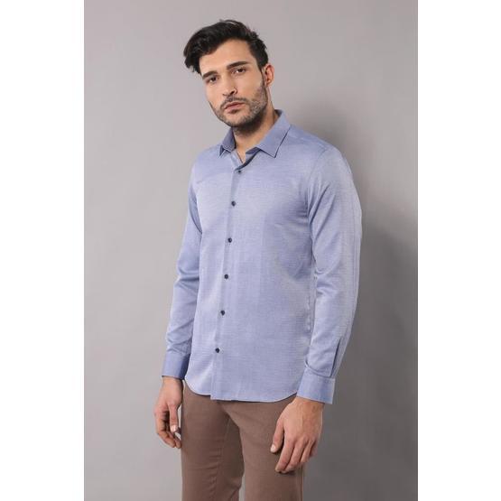Wessi Erkek Mavi Slim Fit Kendinden Desenli Gömlek Erkek Gömlek Fiyatı