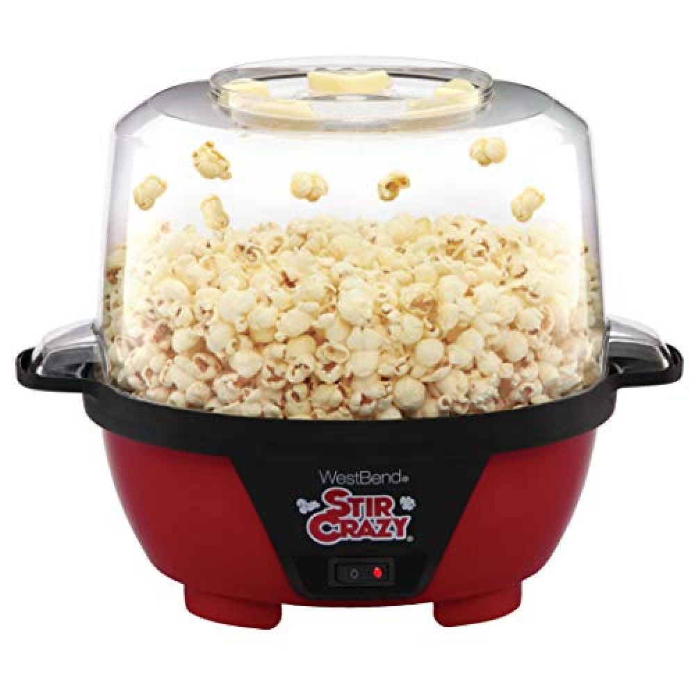 West Bend Stir Crazy Popcorn Machine Electric Hot Oil Popper Includes Large Lid for Serving Bowl and Convenient Nesting Storage, 6-Quart, Red Popcorn Machines Fiyatı
