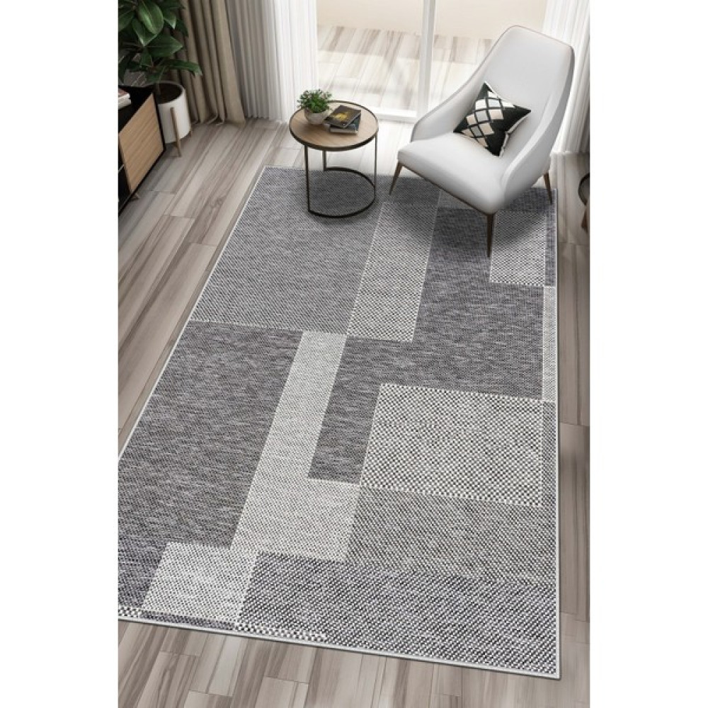 West Home Dijital Baskı Makinede Yıkanabilir Kaymaz Taban Leke Tutmaz Salon Halısı Mutfak Halısı ve Yolluk - 140 x 200 cm - Gri Salon Halısı Fiyatı
