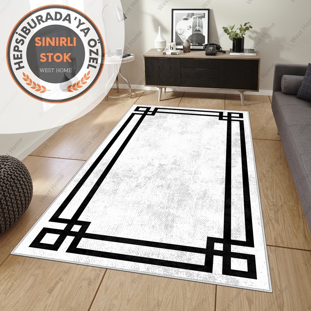 West Home Dijital Baskı Yıkanabilir Kaymaz Taban Salon Halısı Mutfak Halısı Yolluk - 120 x 350 cm - Beyaz Salon Halısı Fiyatı
