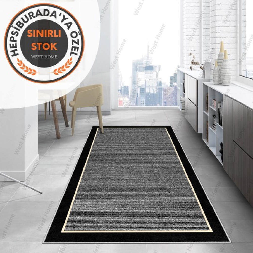 West Home Dijital Baskı Yıkanabilir Kaymaz Taban Salon Halısı Mutfak Halısı Yolluk - 80 x 150 cm - Gri Salon Halısı Fiyatı