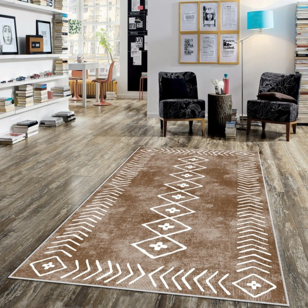 West Home Dijital Baskı Yıkanabilir Kaymaz Taban Salon Halısı Mutfak Halısı Yolluk ve Banyo Paspası - 60 x 100 cm - Kahverengi Salon Halısı Fiyatı