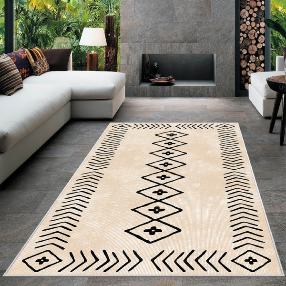 West Home Dijital Baskı Yıkanabilir Kaymaz Taban Salon Halısı Mutfak Halısı Yolluk ve Banyo Paspası - 80 x 150 cm - Bej Salon Halısı Fiyatı