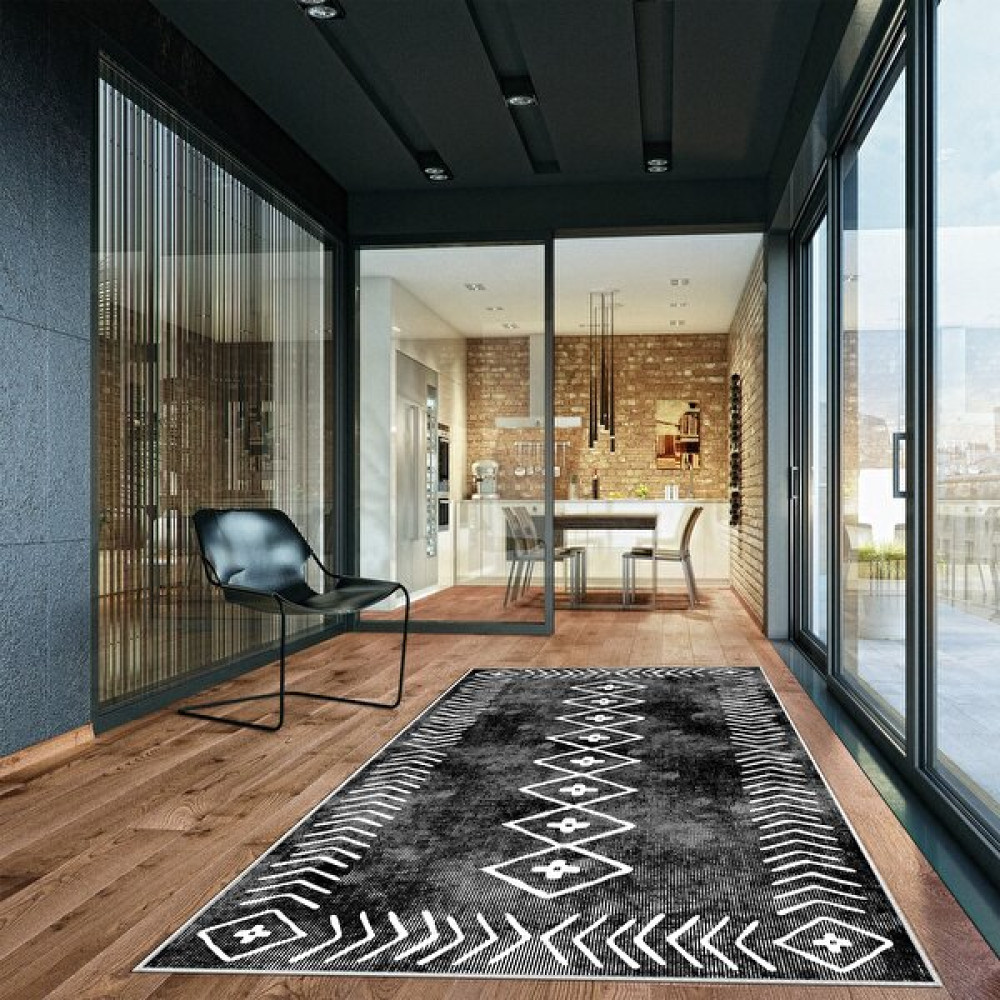 West Home Dijital Baskı Yıkanabilir Kaymaz Taban Salon Halısı Mutfak Halısı Yolluk ve Banyo Paspası - 80 x 150 cm - Siyah Salon Halısı Fiyatı