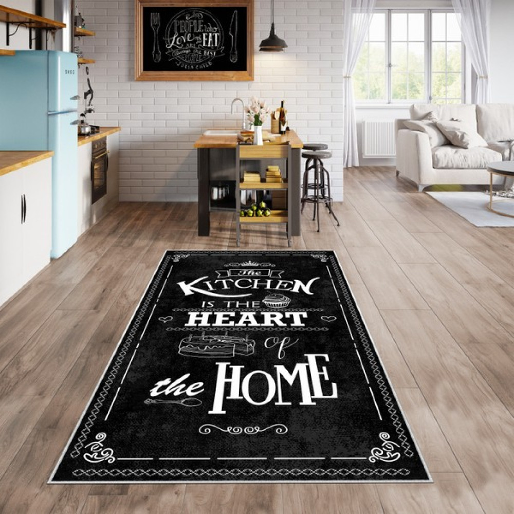 West Home Dijital Baskılı Yıkanabilir Kaymaz Taban Mutfak Halısı - Siyah - 140 x 200 cm Salon Halısı Fiyatı