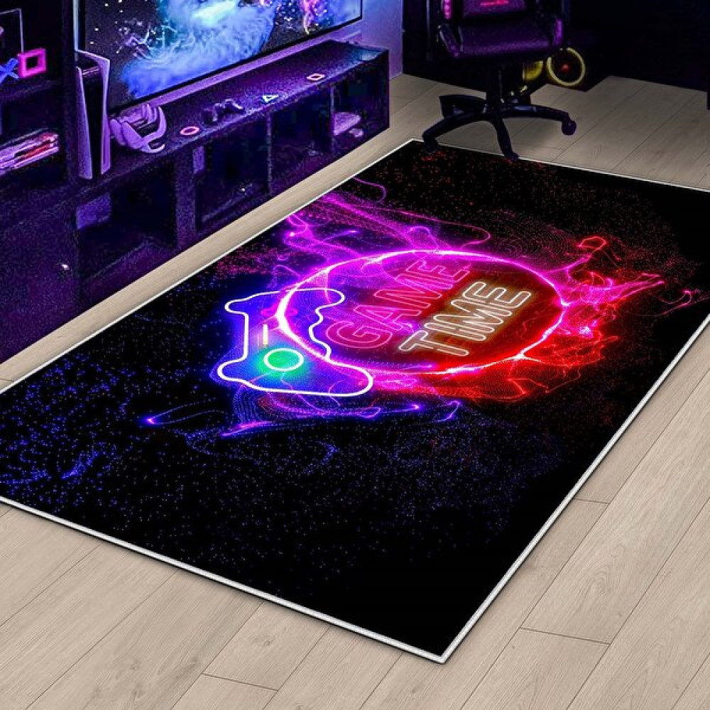 West Home Gamer Halı Oyuncu Odası Için LED Işık Görselli Yıkanabilir Kaymaz Taban Halı Genç Odası Için Halı - 60 x 100 cm - Siyah - Kırmızı Salon Halısı Fiyatı