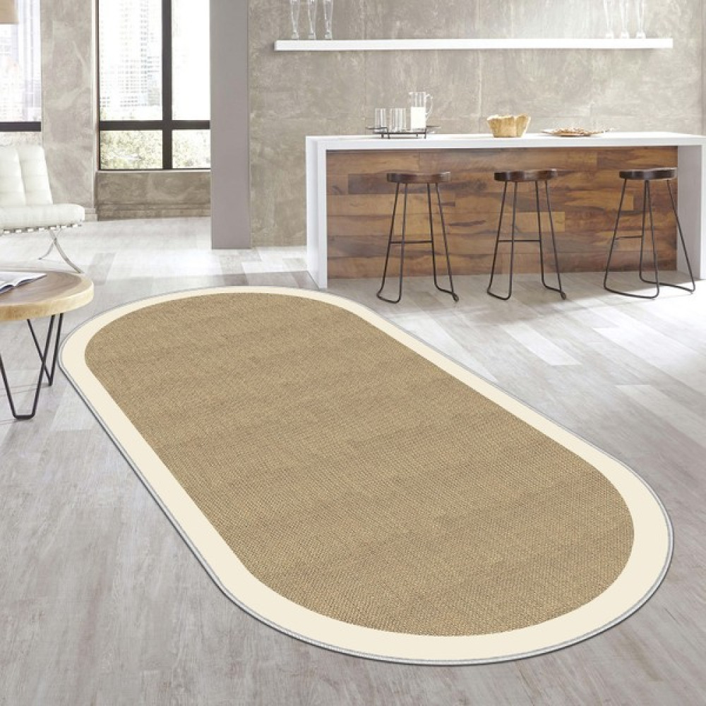 West Home Makinede Yıkanabilir Kaymaz Taban Leke Tutmaz Oval Salon Halısı Mutfak Halısı ve Yolluk - Bej - 80 x 150 cm Salon Halısı Fiyatı