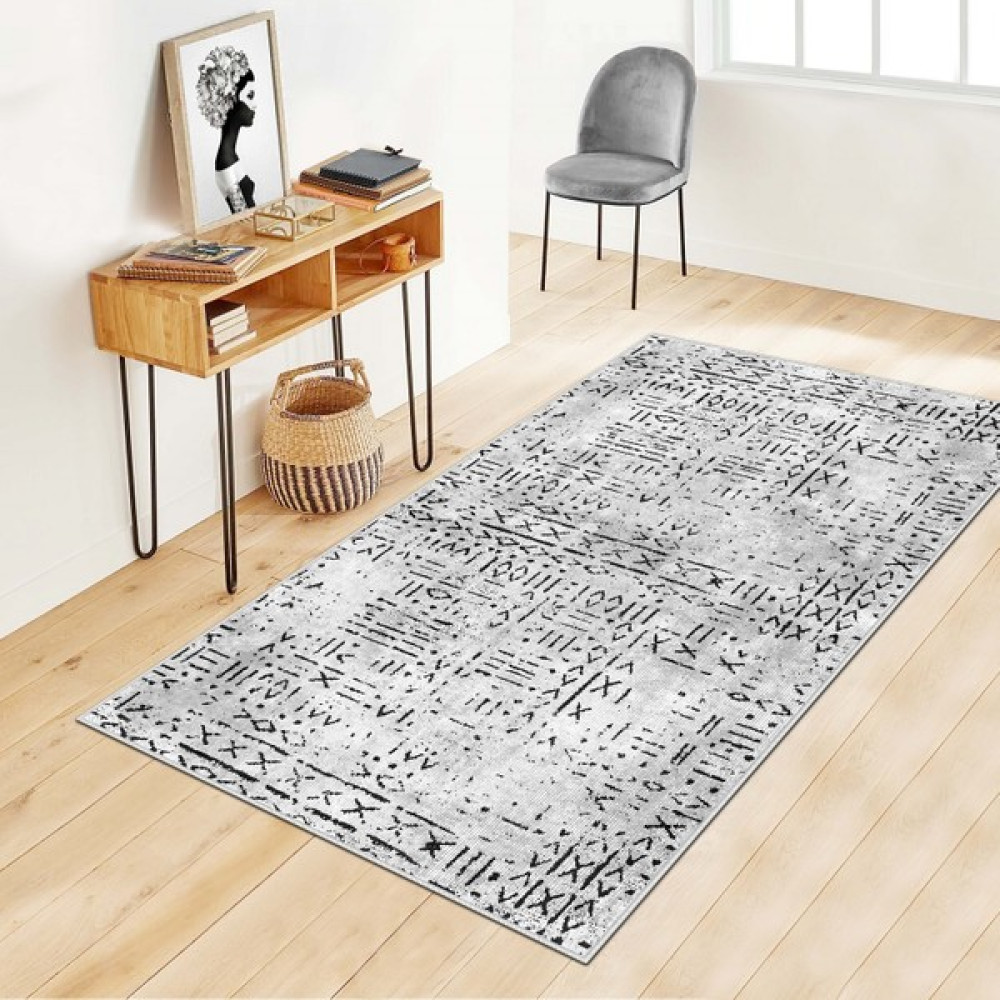 West Home Makinede Yıkanabilir Kaymaz Taban Leke Tutmaz Salon Halısı Mutfak Halısı ve Yolluk - 100 x 300 cm - Gri Salon Halısı Fiyatı