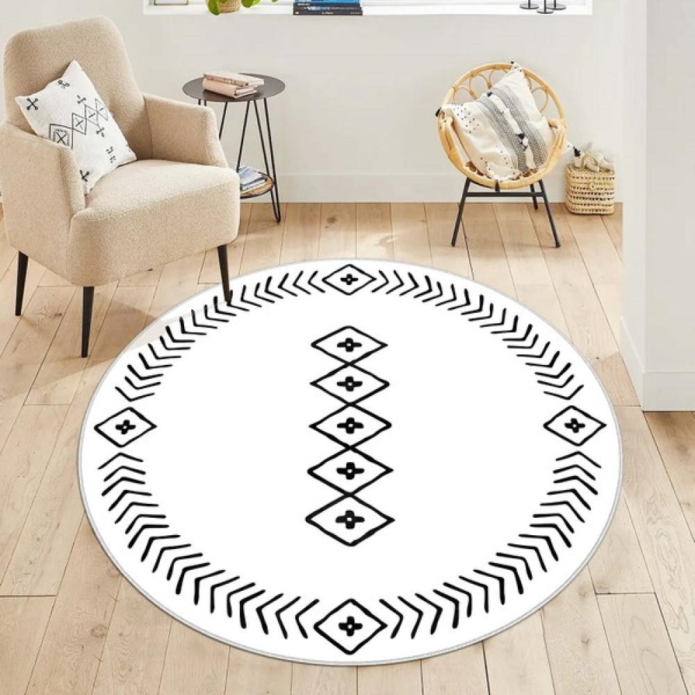 West Home Makinede Yıkanabilir Kaymaz Taban Leke Tutmaz Yuvarlak Salon Halısı ve Mutfak Halısı - 120 x 120 cm - Beyaz Salon Halısı Fiyatı