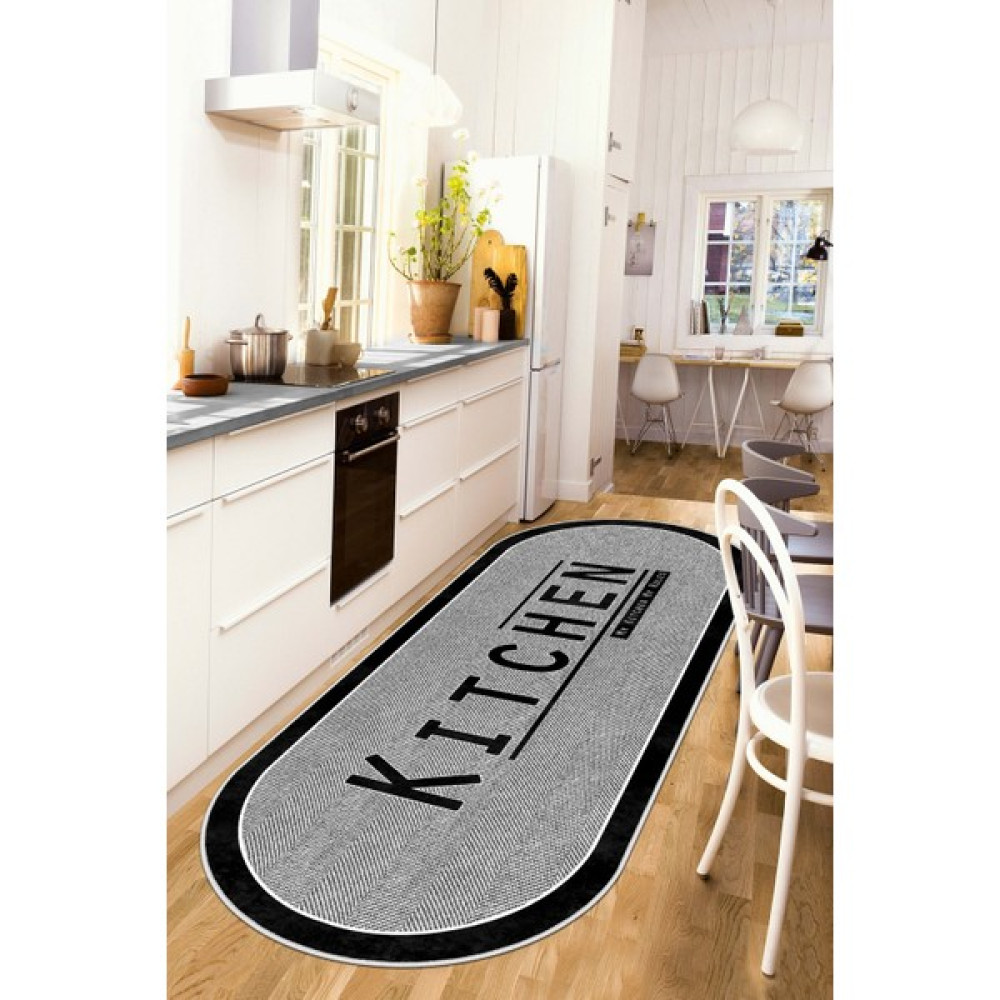 West Home Yıkanabilir Kaymaz Leke Tutmaz Salon Halısı Mutfak Halısı Koridor Halısı Yolluk ve Paspas - 100 x 250 cm - Gri - Siyah Salon Halısı Fiyatı