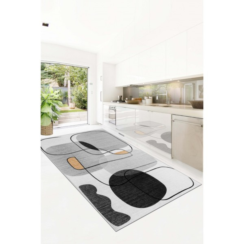 West Home Yıkanabilir Kaymaz Leke Tutmaz Salon Halısı Mutfak Halısı Koridor Halısı Yolluk ve Paspas - 180 x 250 cm - Gri Salon Halısı Fiyatı