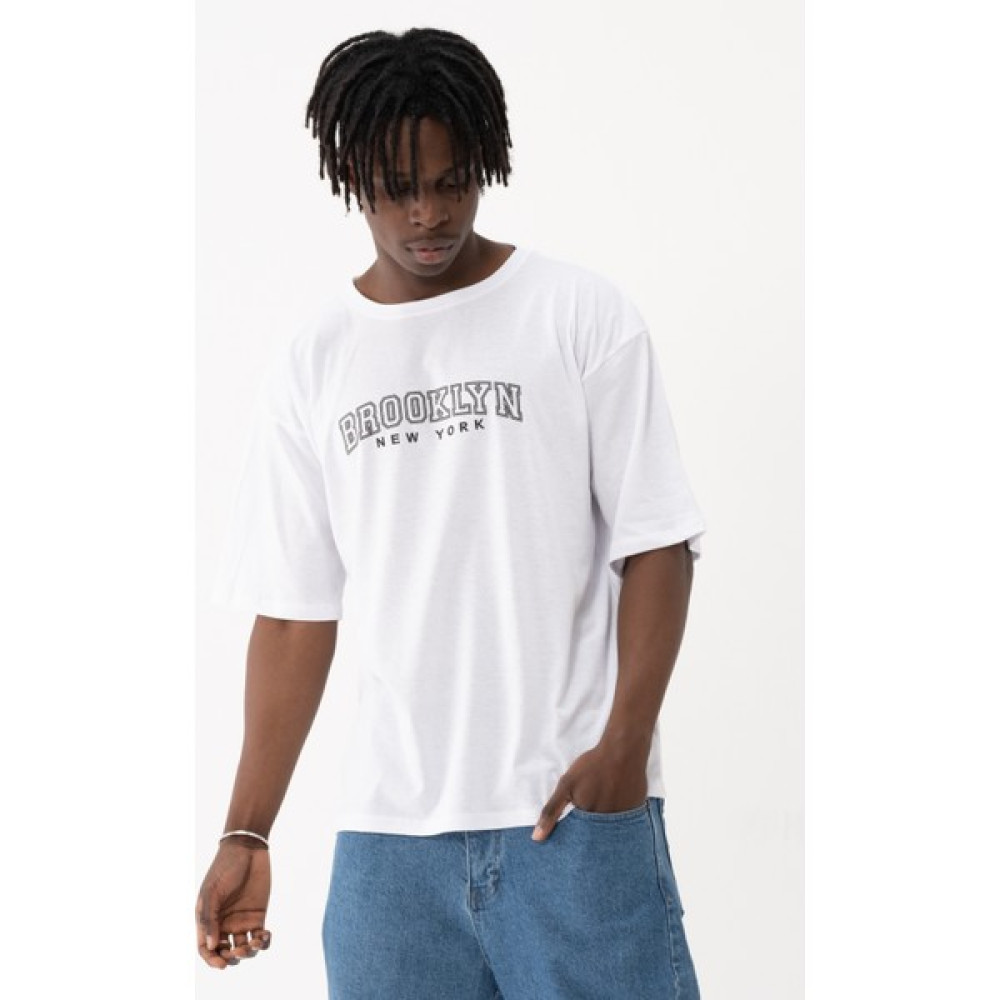 West Kombin Beyaz Brooklyn Newyork Baskılı Oversize Tshirt Erkek T-shirt Fiyatı