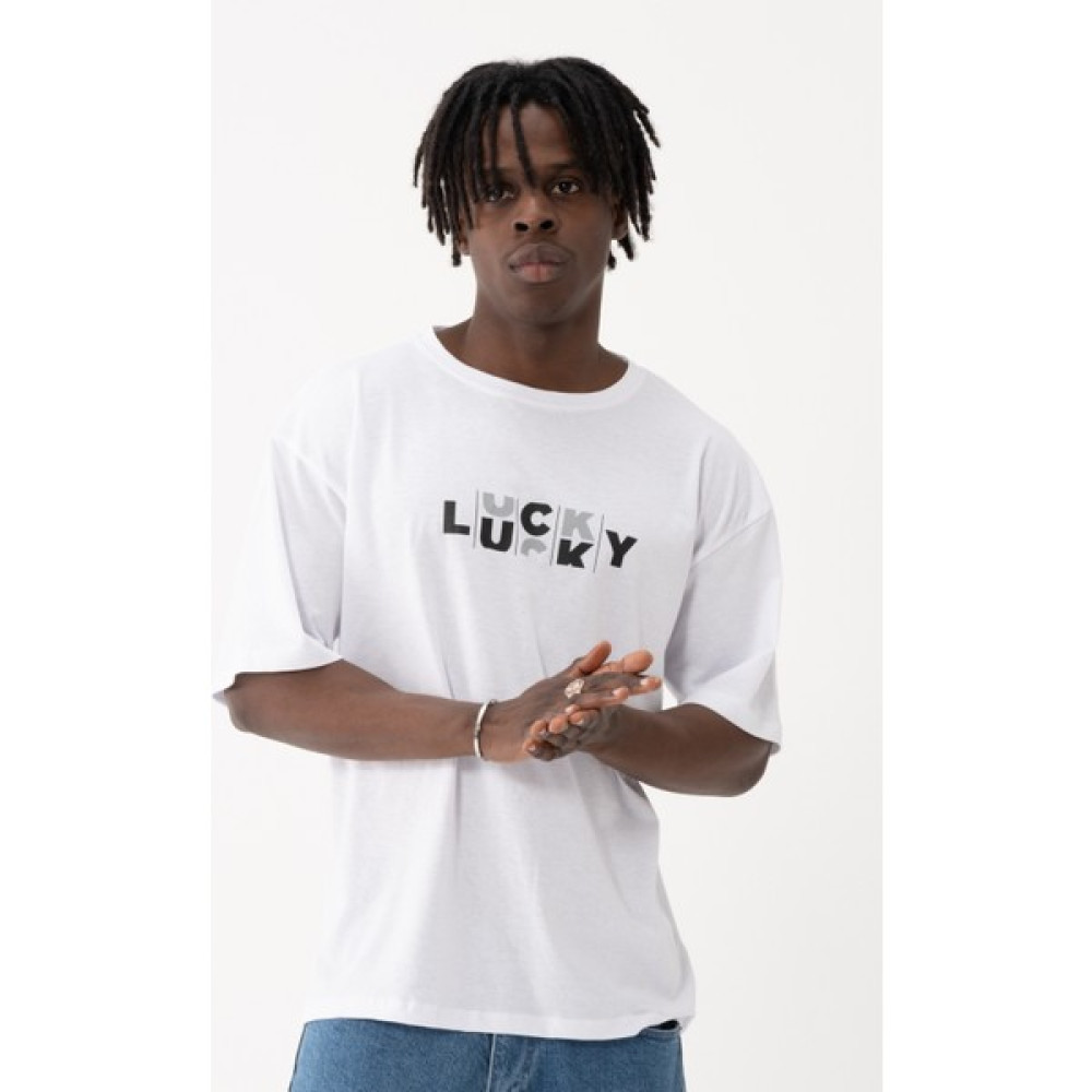 West Kombin Beyaz Lucky Baskı Oversize Tshirt Erkek T-shirt Fiyatı